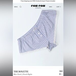 Cou cou intimates the boxette short blue check organic French cotton poplin L